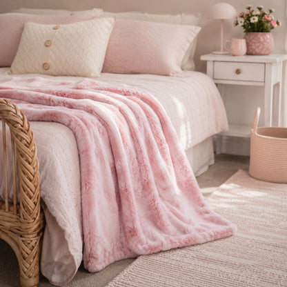 Cloud Plush Fur Throw Blanket - Marble Pink