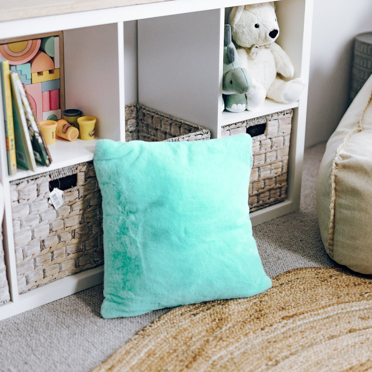 Cloud Plush Fur Cushion Cover with Insert - Turquoise