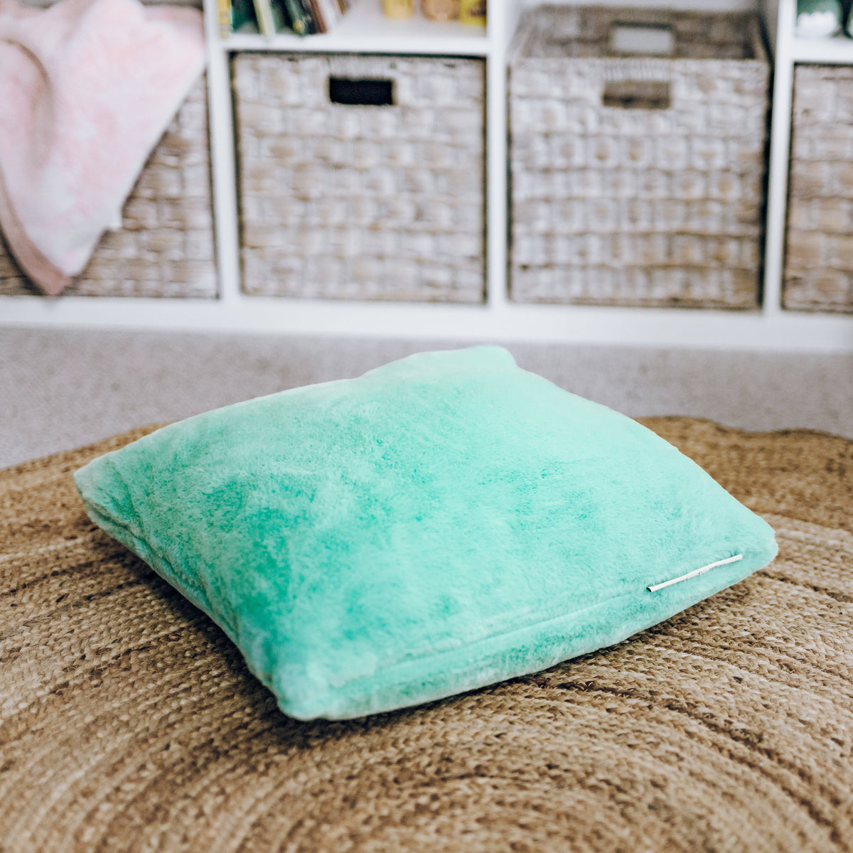 Cloud Plush Fur Cushion Cover with Insert - Turquoise