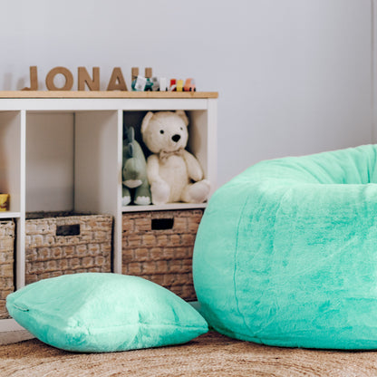 Cloud Plush Fur Cushion Cover with Insert - Turquoise