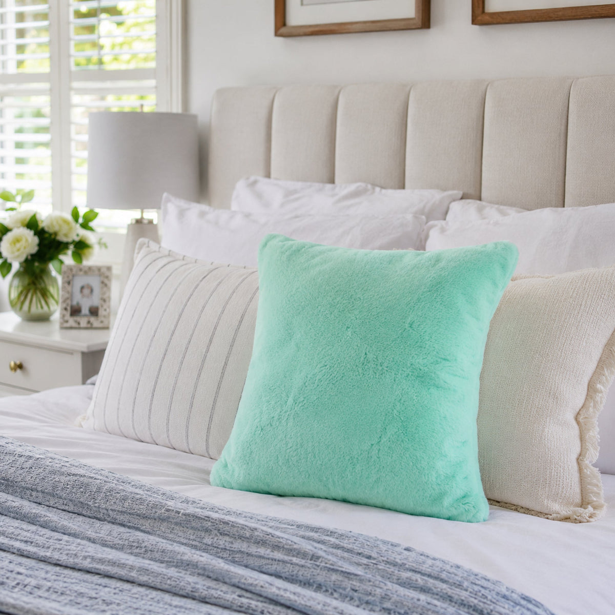 Cloud Plush Fur Cushion Cover with Insert - Turquoise