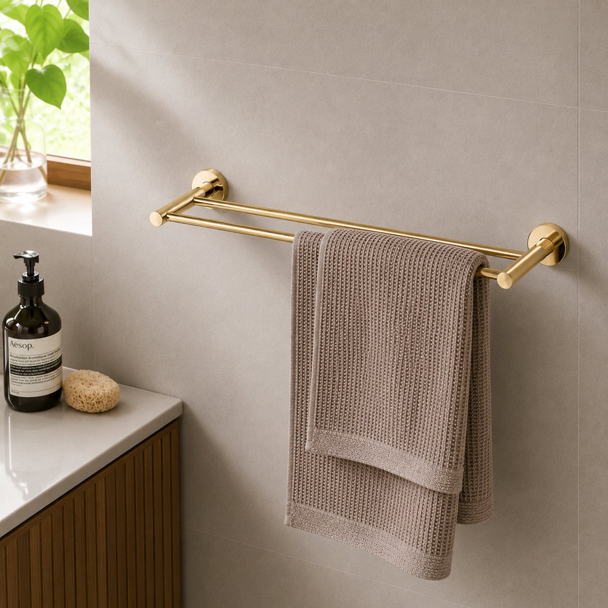 Reno Double Towel Rail - Polished Gold