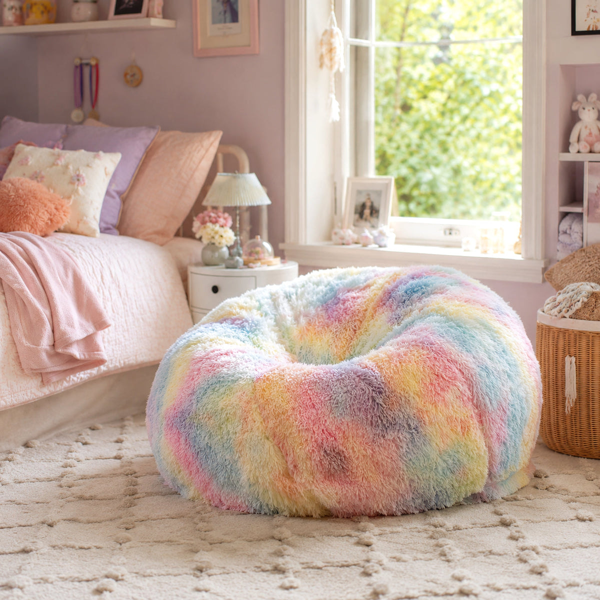 Shaggy Fur Rainbow Tie Dye Bean Bag - Unicorn