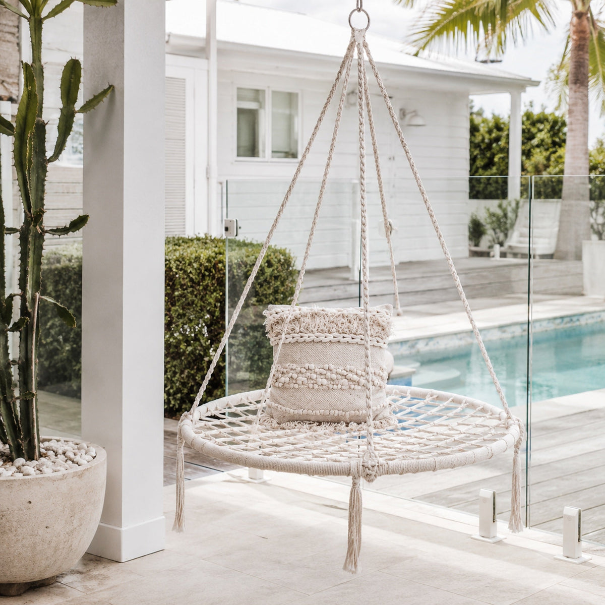 Morocco Macrame Hanging Hammock Swing - Cream
