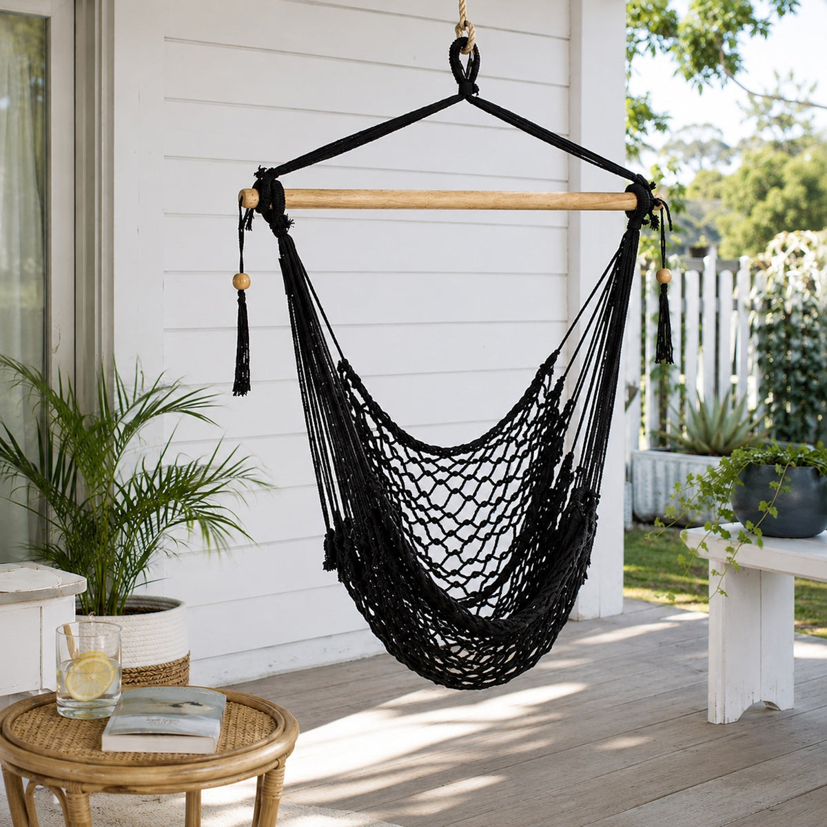 Salvador Macrame Hanging Hammock Chair - Black