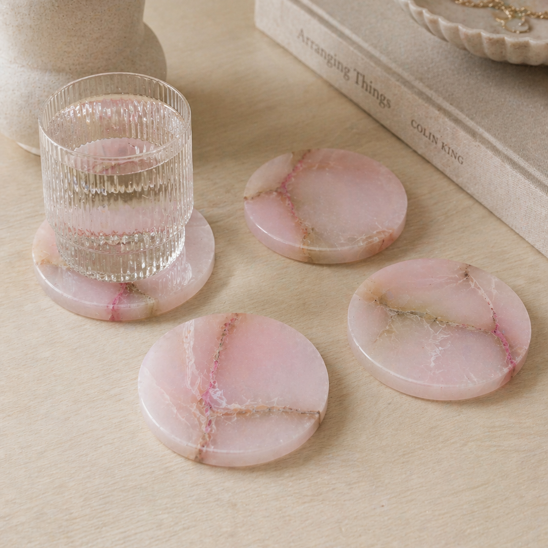 Pink Alabaster Coaster Set