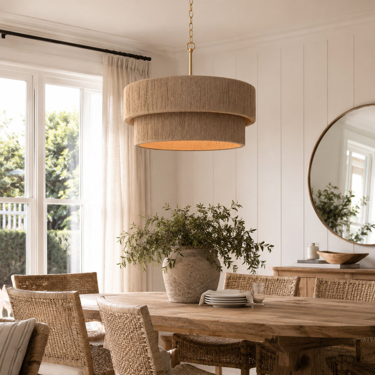 Sorrento Double Tiered Rope Chandelier - Natural/Gold