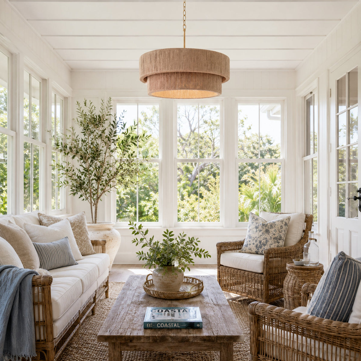 Sorrento Double Tiered Rope Chandelier - Natural/Gold