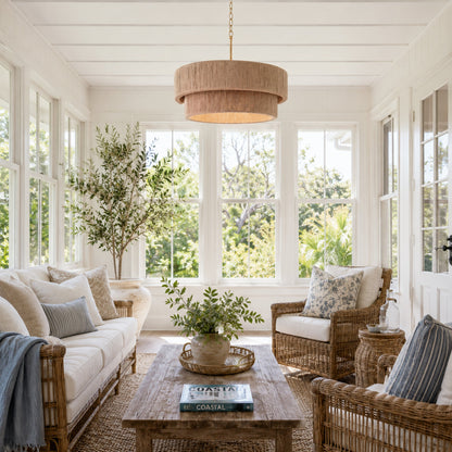 Sorrento Double Tiered Rope Chandelier - Natural/Gold