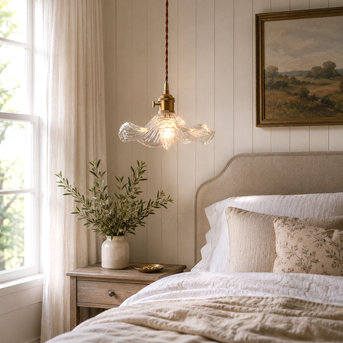 Jenna Vintage Scallop Edge Glass Pendant Light