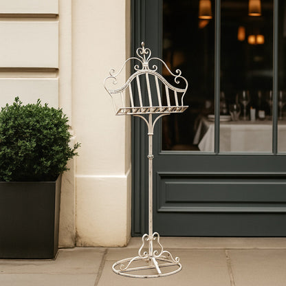 Ornate Metal Music, Book or Menu Stand - Shabby Chic White