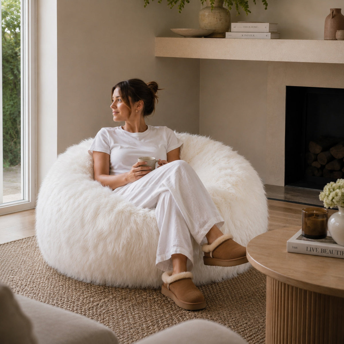 Lush Fur Bean Bag - White