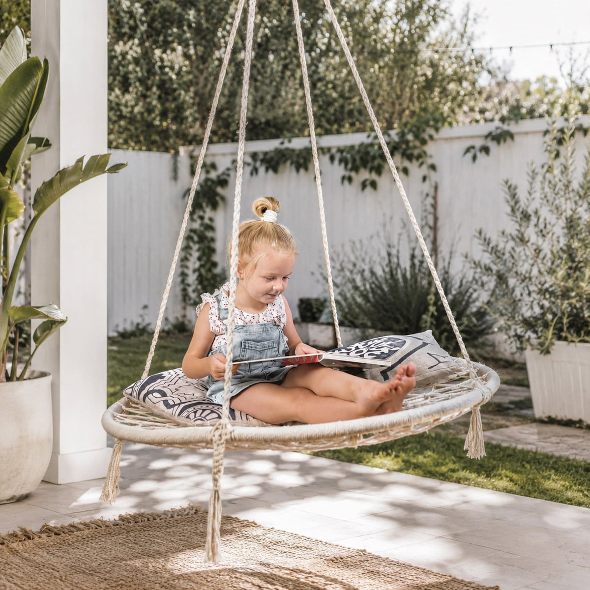 Morocco Macrame Hanging Hammock Swing - Cream