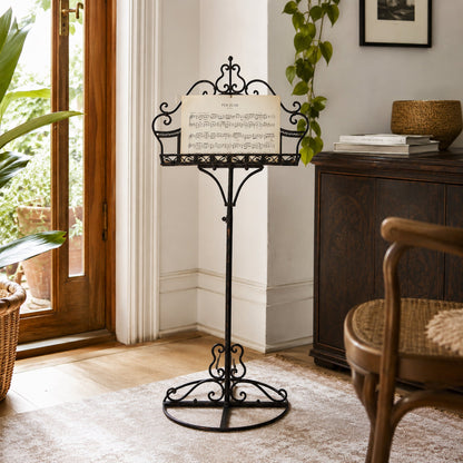 Ornate Metal Music, Book or Menu Stand - Distressed Black
