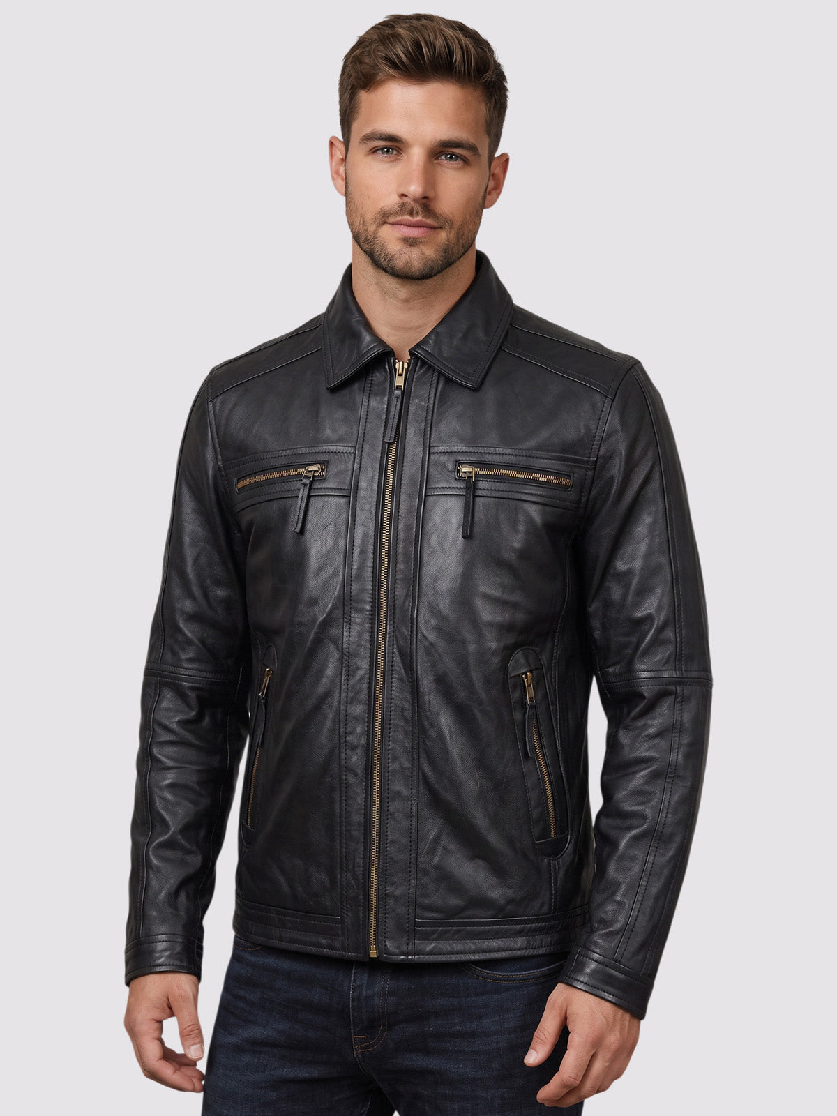 Black Leather Zipper Jacket