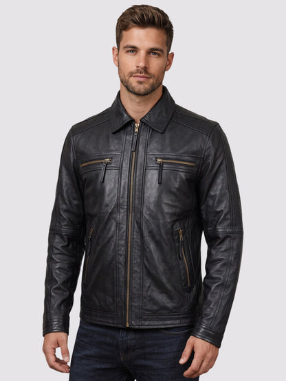 Black Leather Zipper Jacket
