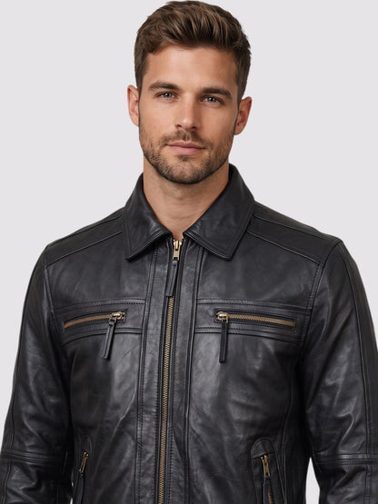 Black Leather Zipper Jacket